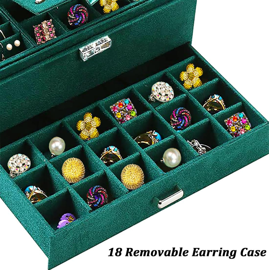 Jewelry Boxes for Women Green Velvet Jewelry Organizer with Lock,Teen Jewelry Organizers and Storage Earring and Necklace Holder Organizer Box Womens Jewelry Box for Necklaces Earrings Rings Bracelets