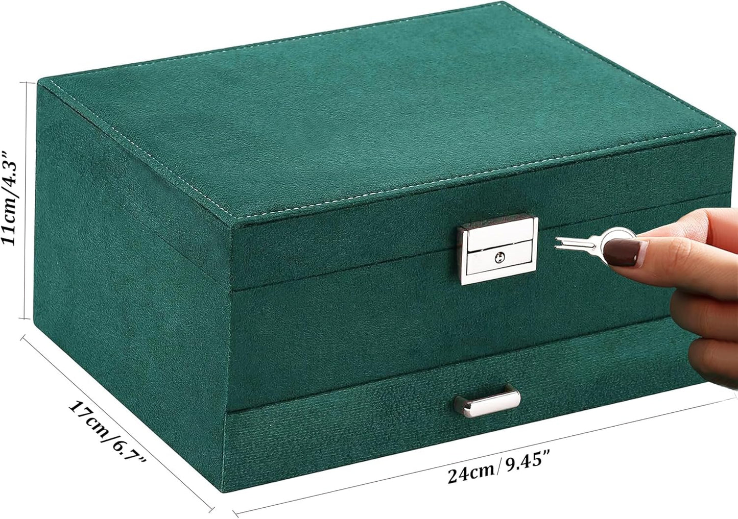 Jewelry Boxes for Women Green Velvet Jewelry Organizer with Lock,Teen Jewelry Organizers and Storage Earring and Necklace Holder Organizer Box Womens Jewelry Box for Necklaces Earrings Rings Bracelets